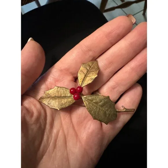 Michael Michaud Holly Leaf Sprig and Berries Brooch Pin